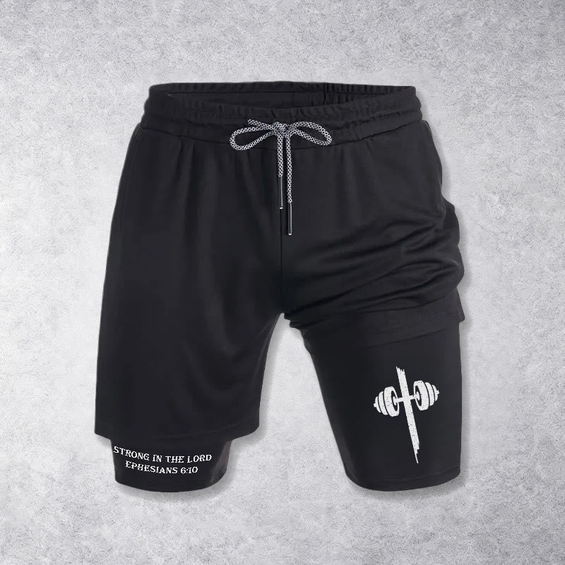 Christianartworkshop Ephesians 6:10 Strong In The Lord Barbell Cross Performance Shorts