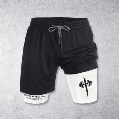 Christianartworkshop Ephesians 6:10 Strong In The Lord Barbell Cross Performance Shorts