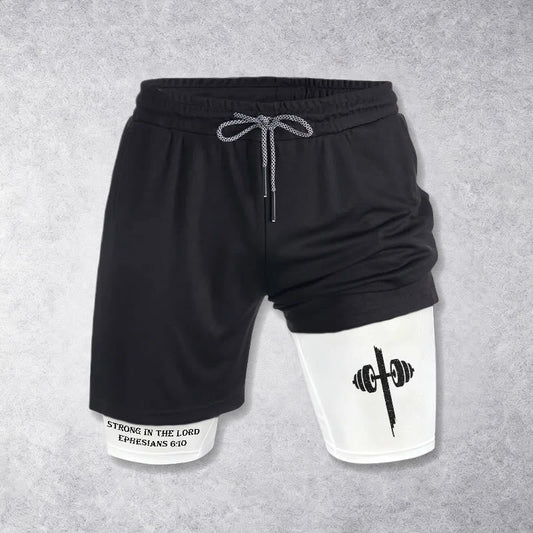Christianartworkshop Ephesians 6:10 Strong In The Lord Barbell Cross Performance Shorts
