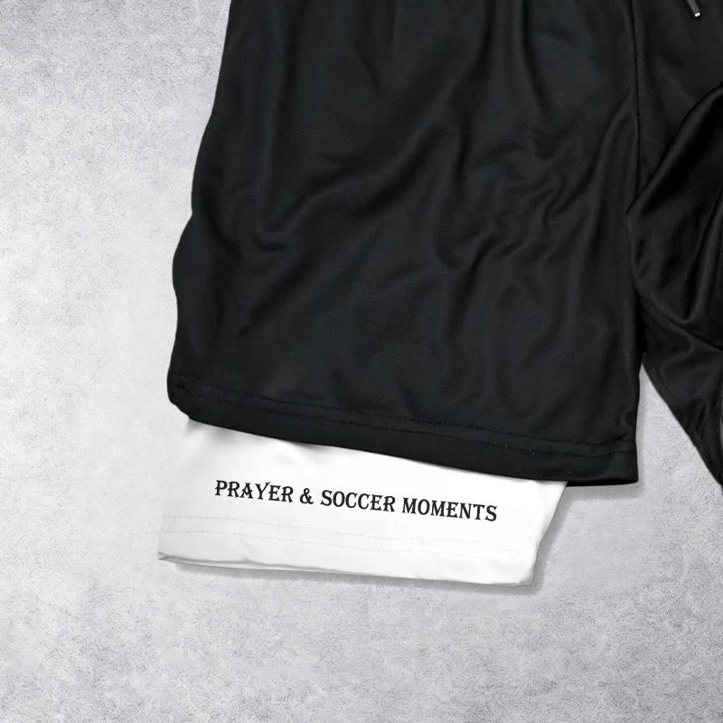 Christianartworkshop Soccer & Faith Heartbeat Cross Athletic Layered Shorts