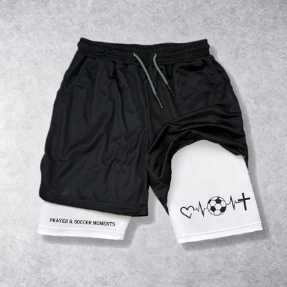 Christianartworkshop Soccer & Faith Heartbeat Cross Athletic Layered Shorts