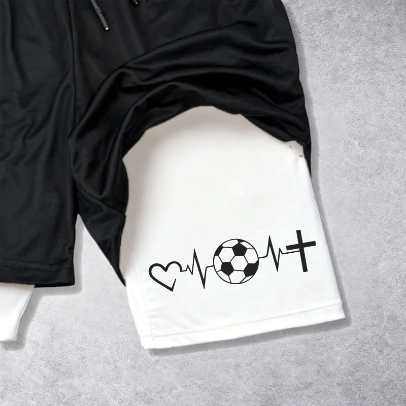 Christianartworkshop Soccer & Faith Heartbeat Cross Athletic Layered Shorts