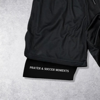 Christianartworkshop Soccer & Faith Heartbeat Cross Athletic Layered Shorts