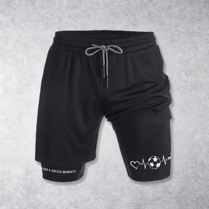 Christianartworkshop Soccer & Faith Heartbeat Cross Athletic Layered Shorts