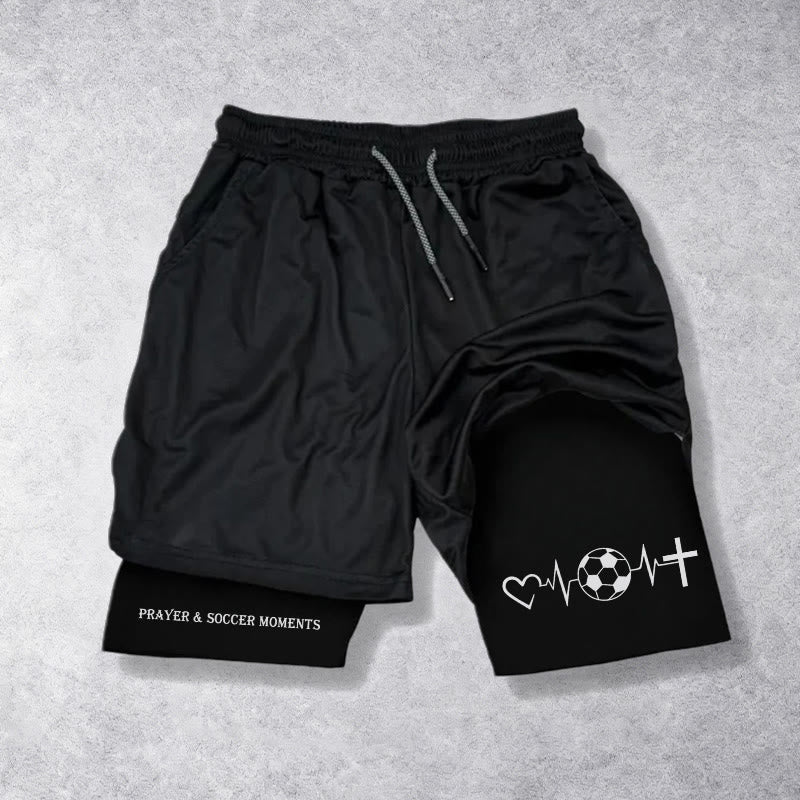 Christianartworkshop Soccer & Faith Heartbeat Cross Athletic Layered Shorts