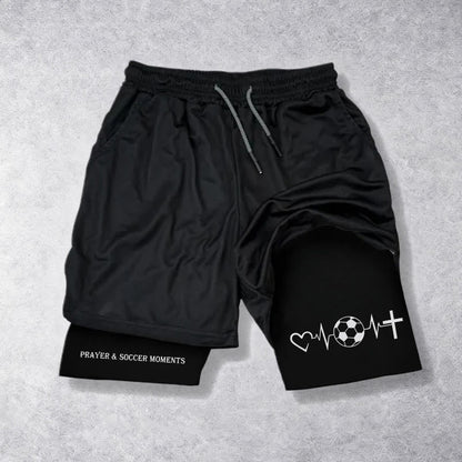 Christianartworkshop Soccer & Faith Heartbeat Cross Athletic Layered Shorts