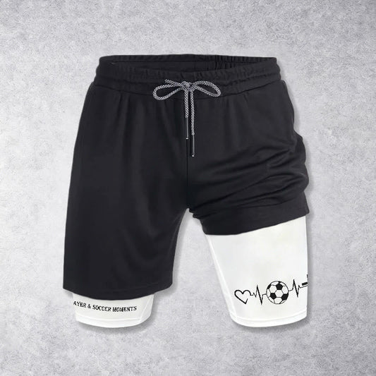 Christianartworkshop Soccer & Faith Heartbeat Cross Athletic Layered Shorts