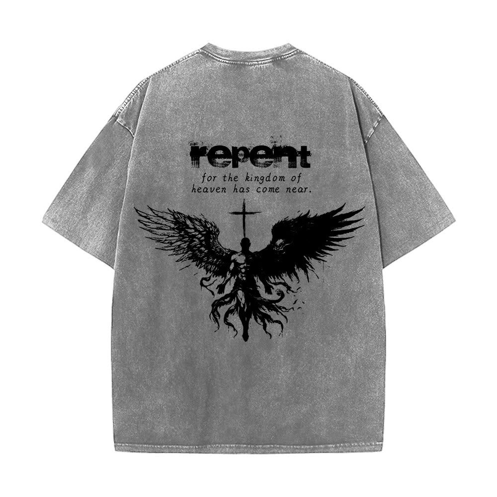Christianartworkshop Repent For The Kingdom Of Heaven Unisex Washed T-Shirt