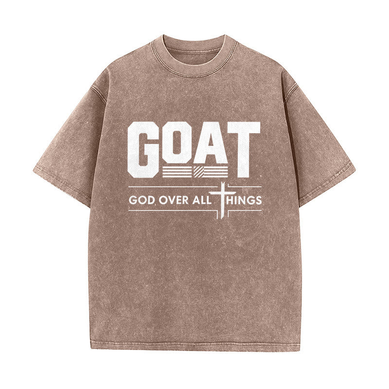 Christianartworkshop GOAT God Over All Things Faith Statement Washed Unisex T-Shirt