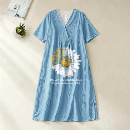 Christianartworkshop The Day God Created Dogs Daisy & Paw Print V-Neck Short Sleeve Midi Dress