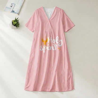 Christianartworkshop "Holy Spirit" Dove & Sunburst Print V-Neck Short Sleeve Midi Dress