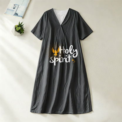 Christianartworkshop "Holy Spirit" Dove & Sunburst Print V-Neck Short Sleeve Midi Dress