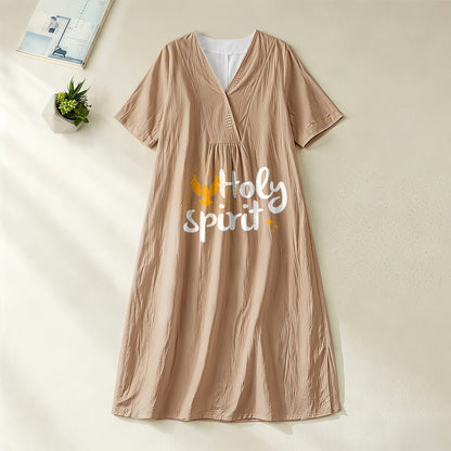 Christianartworkshop "Holy Spirit" Dove & Sunburst Print V-Neck Short Sleeve Midi Dress