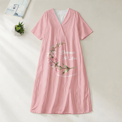 Christianartworkshop "Because He Lives I Can Face Tomorrow" Floral Branch Print V-Neck Short Sleeve Midi Dress