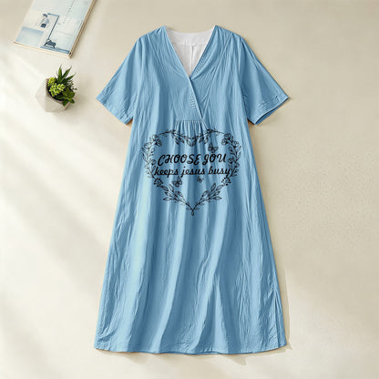 Christianartworkshop Plain Tone Love Scripture Rainbow Heart Slogan V-Neck Short Sleeve Midi Dress