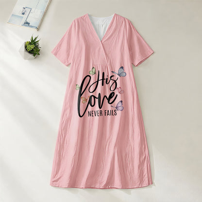 Christianartworkshop "His Love Never Fails" Butterfly Print V-Neck Short Sleeve Midi Dress