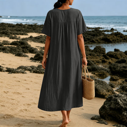 Christianartworkshop "Fueled by Coffee and Jesus" Calligraphy & Coffee Cup Print V-Neck Short Sleeve Midi Dress