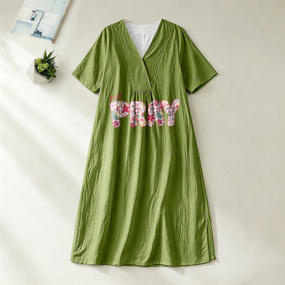Christianartworkshop Floral & Cross Pattern "Just Pray" Statement V-Neck Short Sleeve Midi Dress