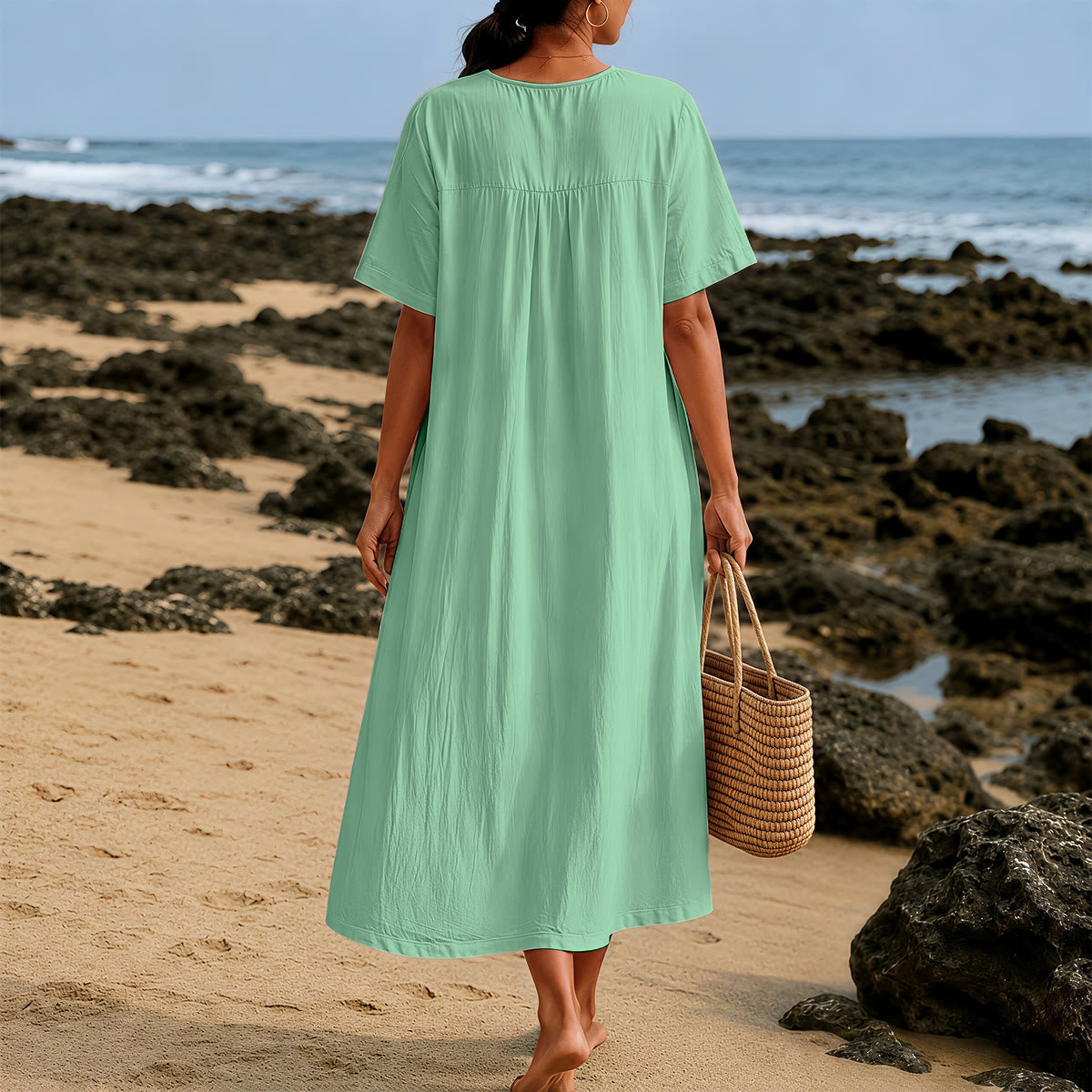 Christianartworkshop "Walk by Faith" 2 Corinthians 5:7 Scripture Print V-Neck Short Sleeve Midi Dress