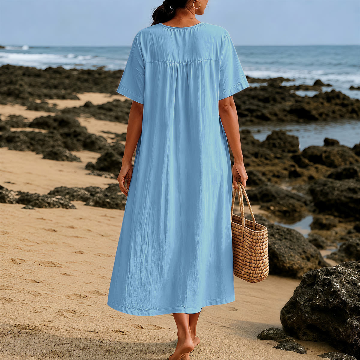 Christianartworkshop "Walk by Faith" 2 Corinthians 5:7 Scripture Print V-Neck Short Sleeve Midi Dress