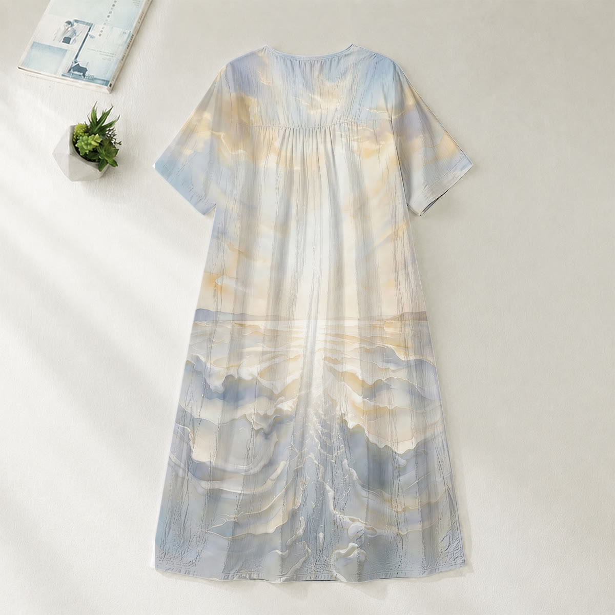 Christianartworkshop Faithful "Jesus Walks On Water" Scenic V-Neck Short Sleeve Midi Dress