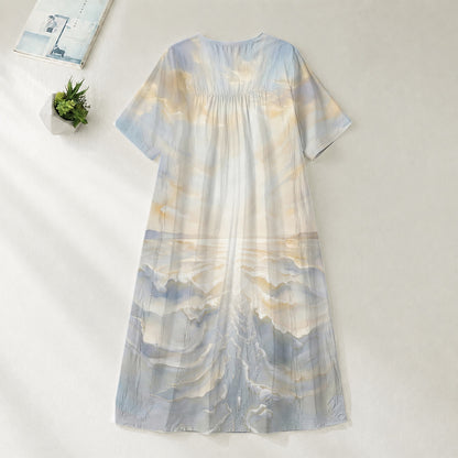 Christianartworkshop Faithful "Jesus Walks On Water" Scenic V-Neck Short Sleeve Midi Dress