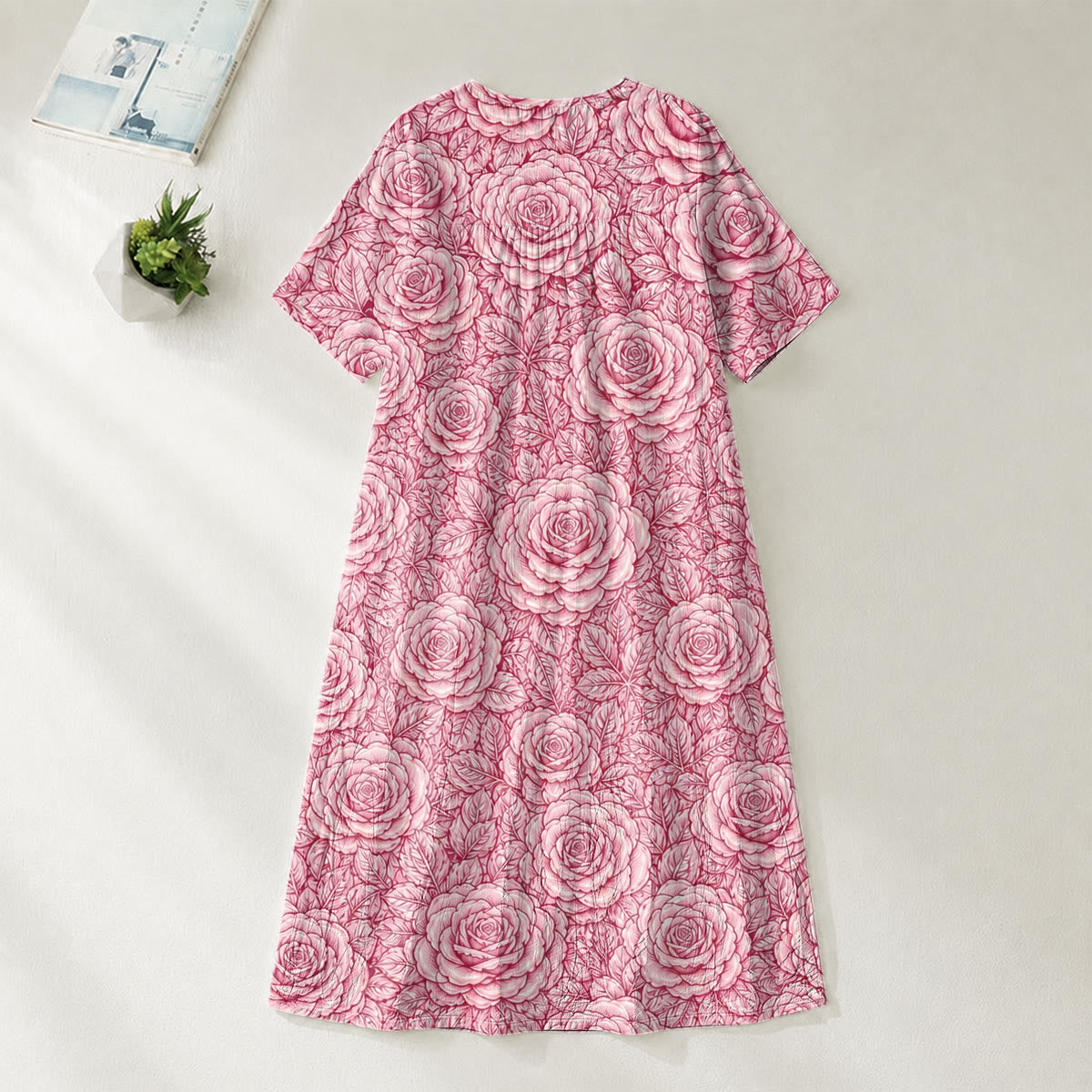 Christianartworkshop "Our Lady of Guadalupe" & Roses Devotional V-Neck Short Sleeve Midi Dress