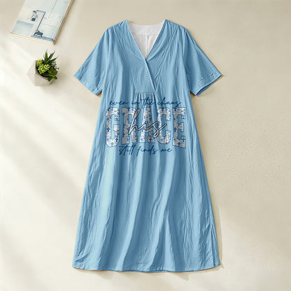 Christianartworkshop Classic "His Grace Still Finds Me" Plaid Print V-Neck Loose Midi Dress