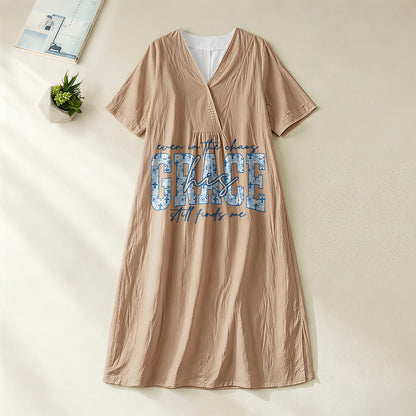 Christianartworkshop Classic "His Grace Still Finds Me" Plaid Print V-Neck Loose Midi Dress