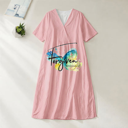 Christianartworkshop Church Gathering Outfit Bible Verse Watercolor Butterfly V-Neck Midi Dress