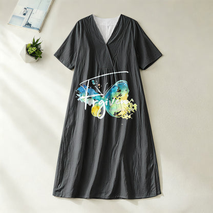 Christianartworkshop Church Gathering Outfit Bible Verse Watercolor Butterfly V-Neck Midi Dress