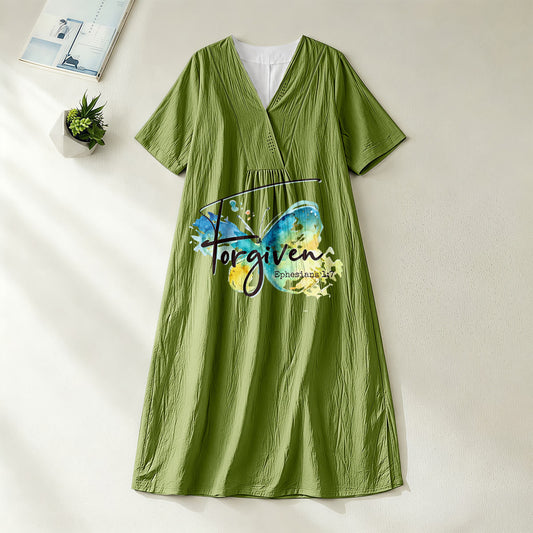 Christianartworkshop Church Gathering Outfit Bible Verse Watercolor Butterfly V-Neck Midi Dress