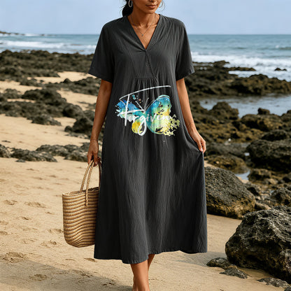 Christianartworkshop Church Gathering Outfit Bible Verse Watercolor Butterfly V-Neck Midi Dress