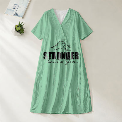 Christianartworkshop "Stronger Than The Storm" Wave Graphic V-Neck Short Sleeve Midi Dress