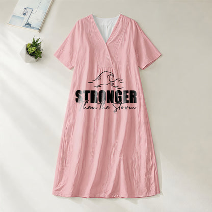 Christianartworkshop "Stronger Than The Storm" Wave Graphic V-Neck Short Sleeve Midi Dress