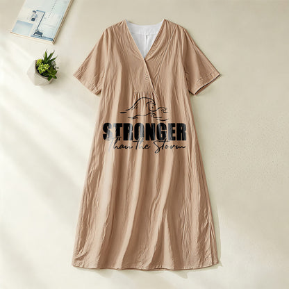 Christianartworkshop "Stronger Than The Storm" Wave Graphic V-Neck Short Sleeve Midi Dress