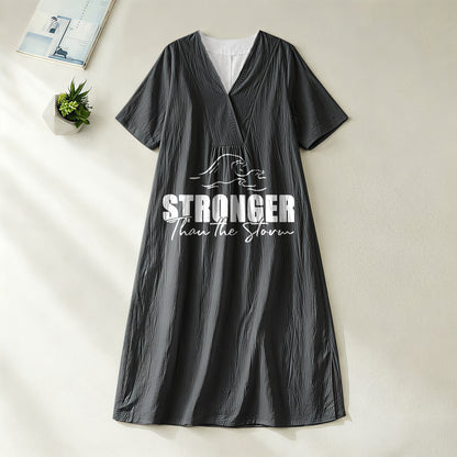 Christianartworkshop "Stronger Than The Storm" Wave Graphic V-Neck Short Sleeve Midi Dress