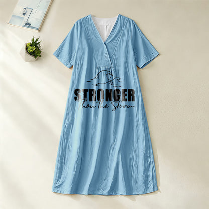 Christianartworkshop "Stronger Than The Storm" Wave Graphic V-Neck Short Sleeve Midi Dress