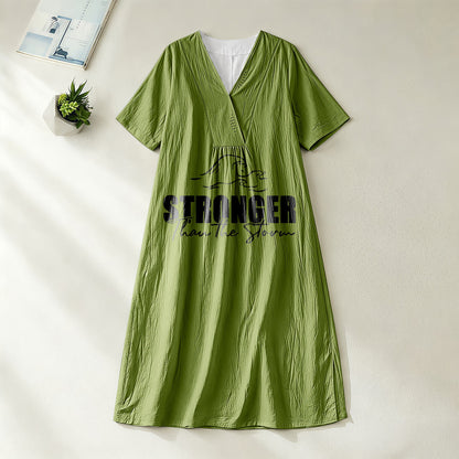 Christianartworkshop "Stronger Than The Storm" Wave Graphic V-Neck Short Sleeve Midi Dress