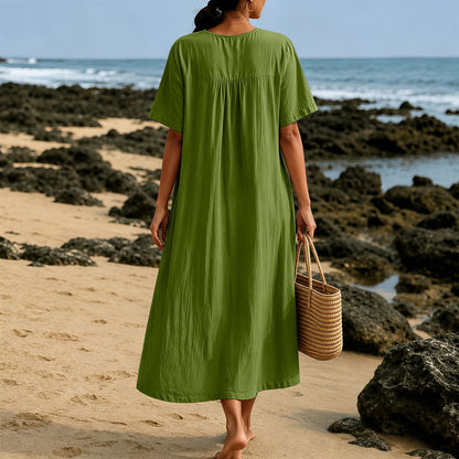 Christianartworkshop Plain Tone Love Scripture Rainbow Heart Slogan V-Neck Casual Midi Dress