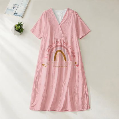 Christianartworkshop Plain Tone Love Scripture Rainbow Heart Slogan V-Neck Casual Midi Dress