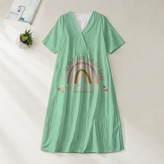 Christianartworkshop Plain Tone Love Scripture Rainbow Heart Slogan V-Neck Casual Midi Dress