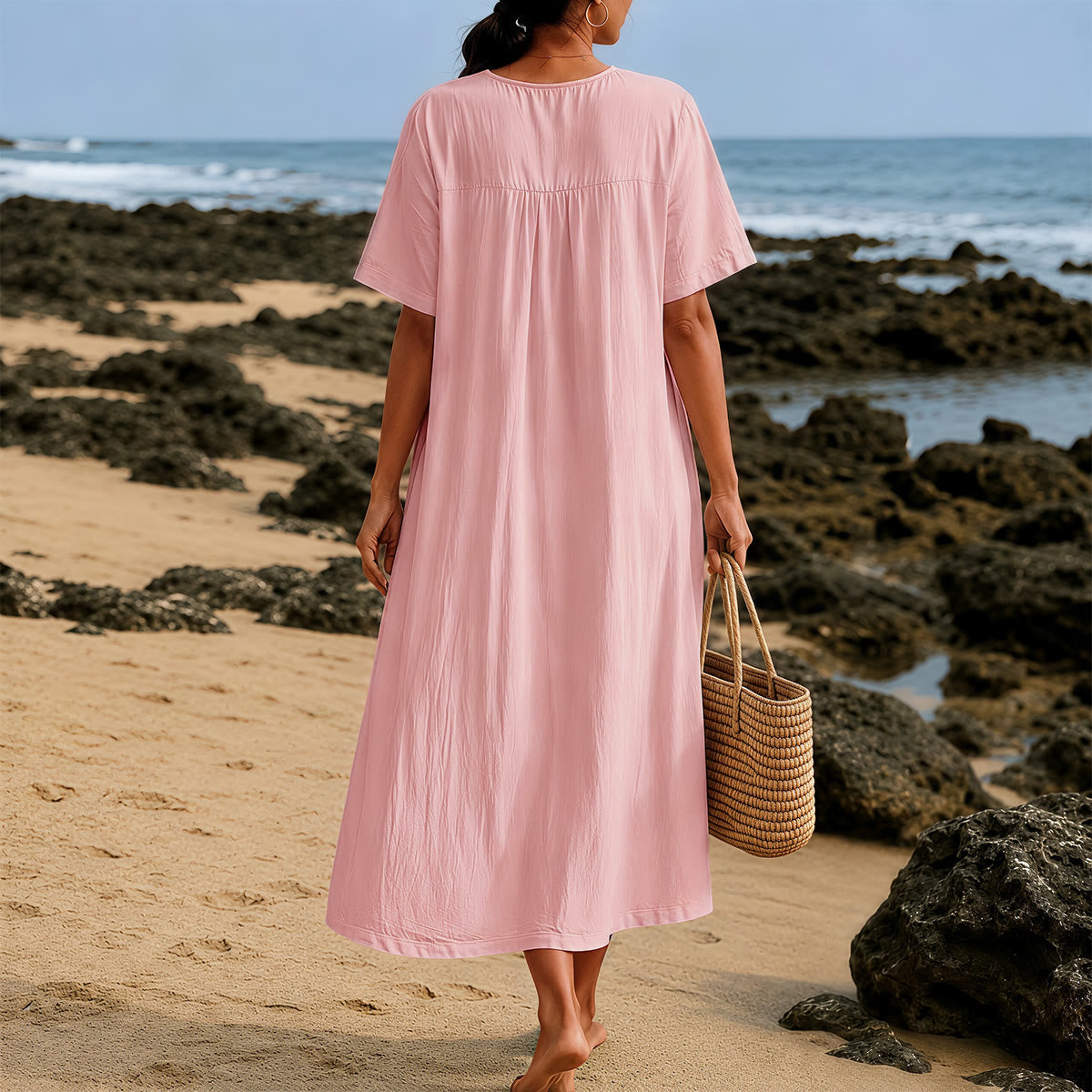 Christianartworkshop Plain Tone Love Scripture Rainbow Heart Slogan V-Neck Casual Midi Dress