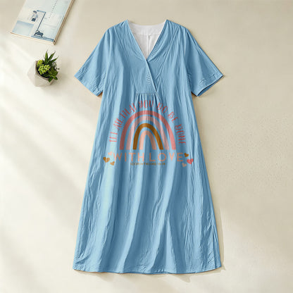 Christianartworkshop Plain Tone Love Scripture Rainbow Heart Slogan V-Neck Casual Midi Dress