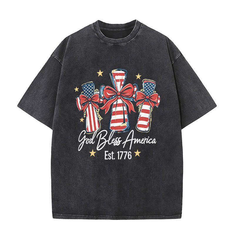 Christianartworkshop Coquette Bow American Flag Love Washed Unisex T-Shirt