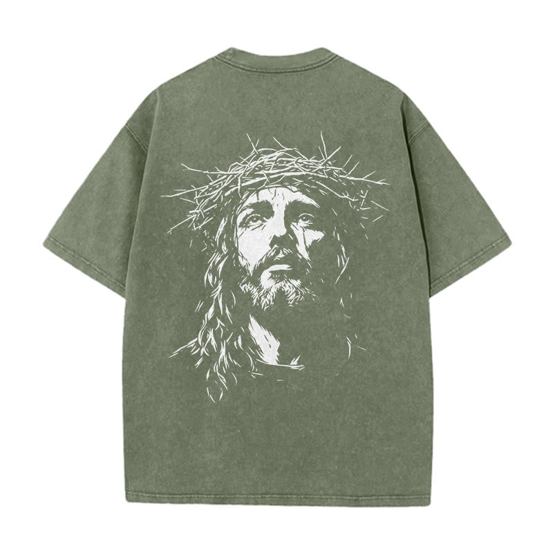 Christianartworkshop Cross with Crown of Thorns Detail Washed Unisex T-Shirt