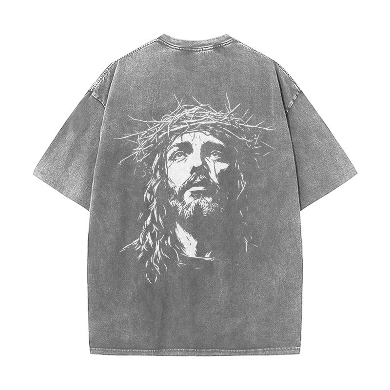 Christianartworkshop Cross with Crown of Thorns Detail Washed Unisex T-Shirt
