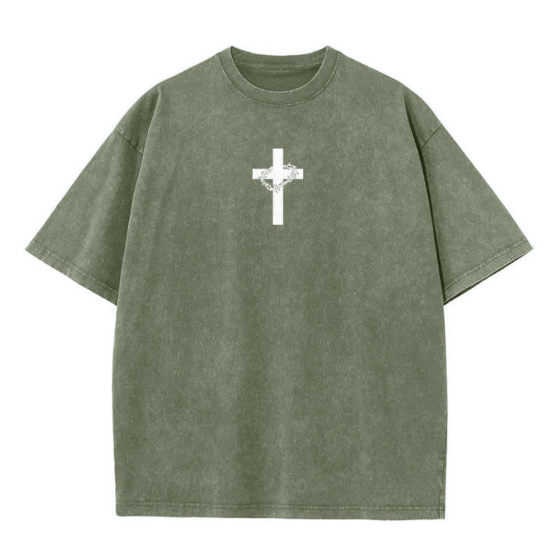 Christianartworkshop Cross with Crown of Thorns Detail Washed Unisex T-Shirt