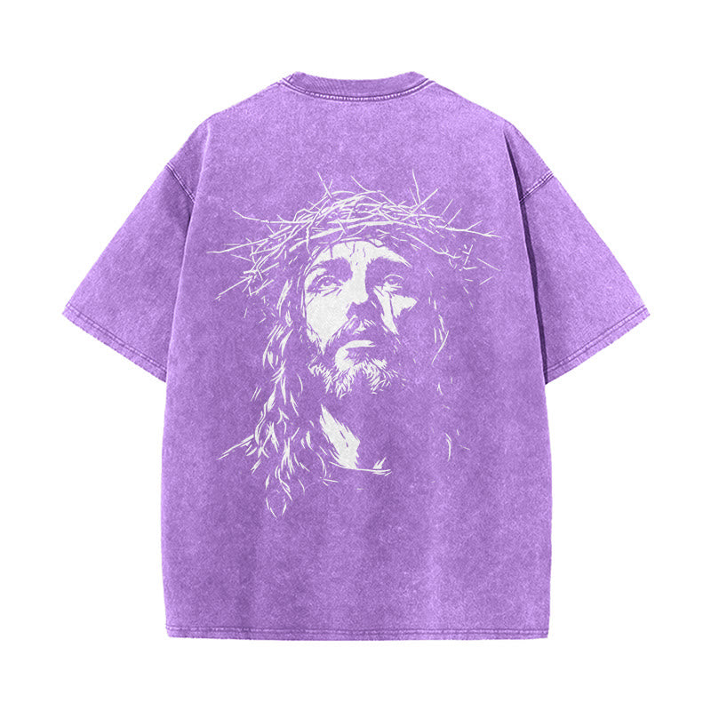 Christianartworkshop Cross with Crown of Thorns Detail Washed Unisex T-Shirt