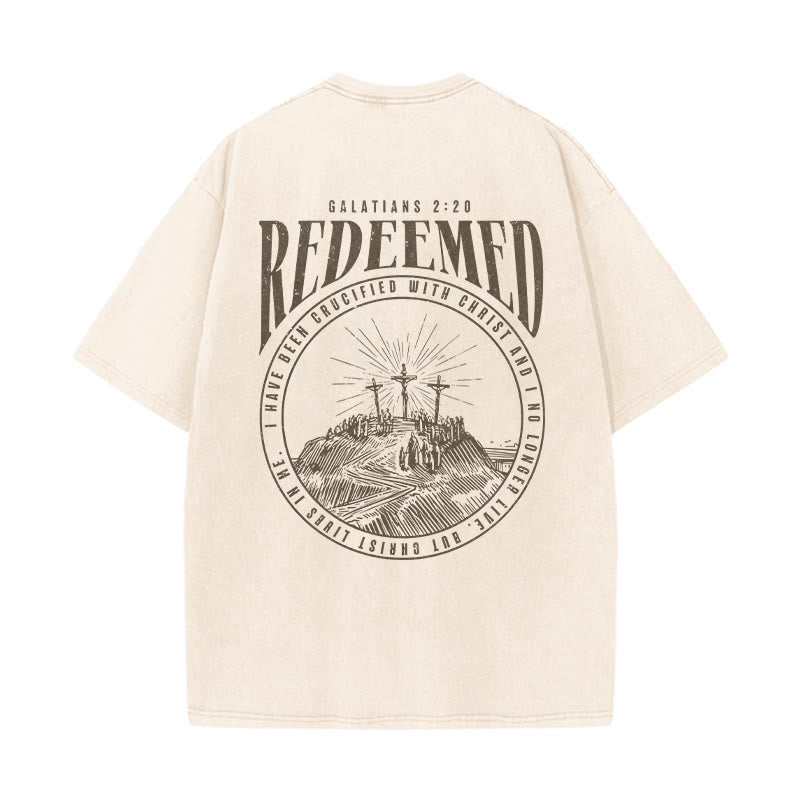 Christianartworkshop "Redeemed" Galatians 2:20 Front & Back Print Washed Unisex T-Shirt